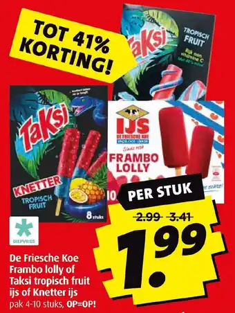 Boni De Friesche Koe Frambo lolly of Taksi tropisch fruit ijs of Knetter ijs pak 4-10 stuks, aanbieding