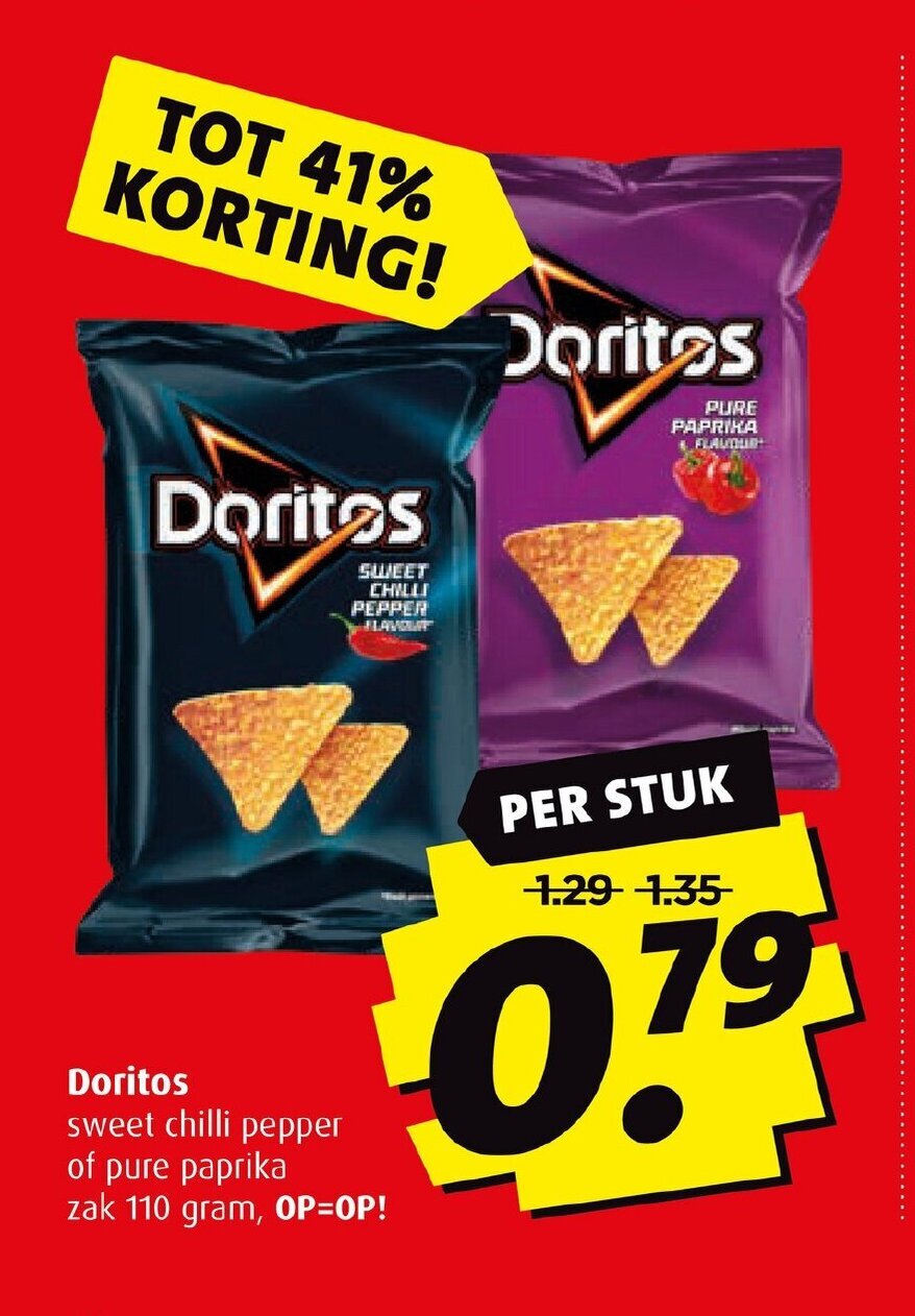 Doritos sweet chilli pepper of pure paprika zak 110 gram, OP=OP
