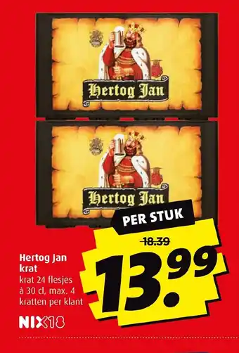 Boni Hertog Jan krat krat 24 flesjes à 30 cl, max. 4 kratten per klant aanbieding