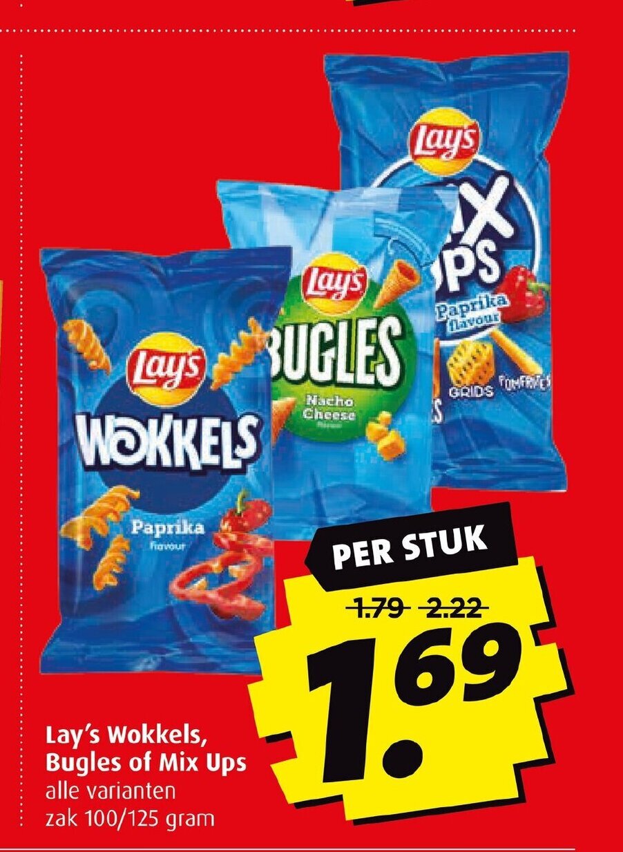 Lay's Wokkels, Bugles of Mix Ups alle varianten zak 100/125 gram
