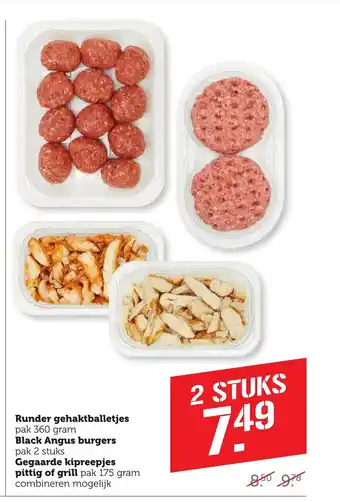 Coop Runder gehaktballetjes pak 360 gram Black Angus burgers pak 2 stuks aanbieding