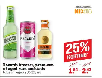 Coop Bacardi breezer, premixen of aged rum cocktails blikje of flesje à 200-275 ml aanbieding