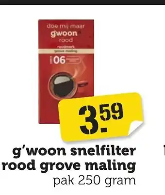 Coop g'woon snelfilter rood grove maling pak 250 gram aanbieding