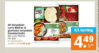 Albert Heijn AH Verspakket curry Madras of gesneden verspakket tomatenrisotto aanbieding