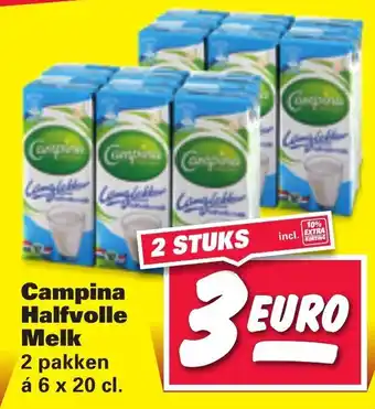 Nettorama Campina Halfvolle melk 200ml 2*6-pack aanbieding