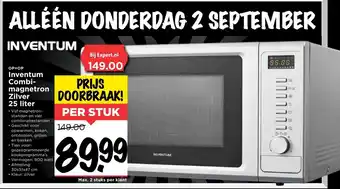 Vomar Voordeelmarkt INVENTUM Combimagnetron zilver 25L aanbieding