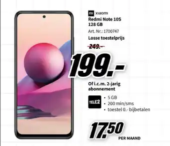 MediaMarkt Mi xiaomi redmi note 10s 128 gb of i.c.m. 2-jarig abonnement aanbieding