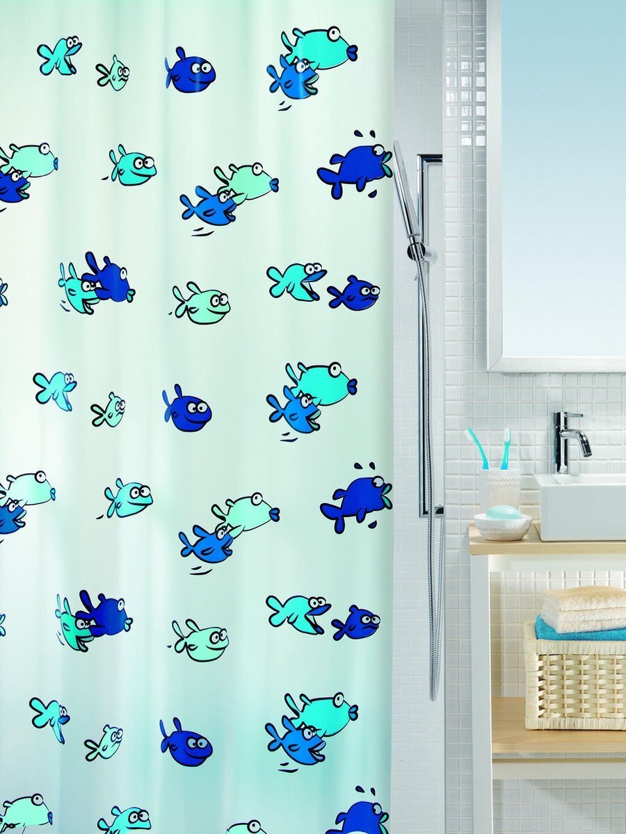 Spirella hugo douchegordijn blauw vinyl 200 x 180 cm aanbieding