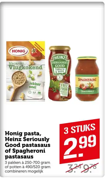 Coop Honig pasta, Heinz Šeriously Good pastasaus of Spagheroni pastasaus aanbieding