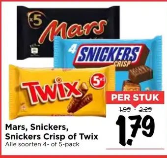 Vomar Voordeelmarkt Mars, Snikers, Twix of Snikers Crisp 4-/5-pack aanbieding