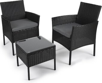 Bol.com Lifetime garden tuinset - lissabon loungeset - 3 stuks - tuinstoelen en bijzettafel - rotan - zwart - tuin, balkon en terras aanbieding
