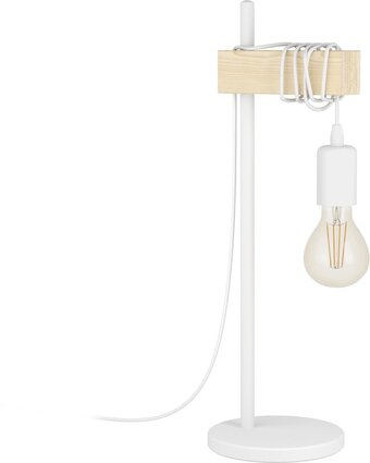 Bol.com Eglo townshend - tafellamp - 1-lichts - e27 - wit/eikenhout aanbieding