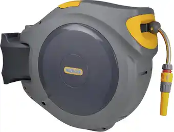Bol.com Hozelock auto reel 40 meter - zelfoprollende muurhaspel - met startset en tuinspuit - grijs aanbieding