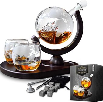 Bol.com Mikamax globe whiskey decanter deluxe  - luxe uitvoering - whiskey set - whiskey karaf - whiskey glazen - whiskey karaf - inc aanbieding