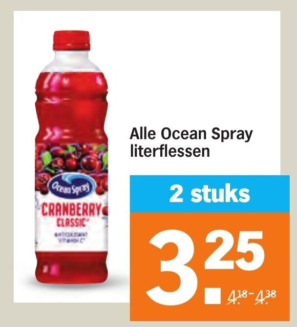 Ocean Spray literflessen aanbieding bij Albert Heijn