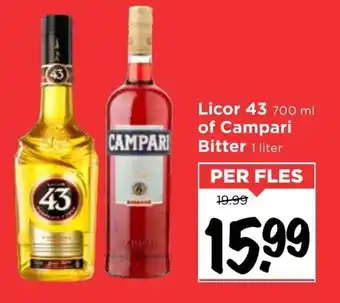 Vomar Voordeelmarkt Licor 43 700ml of Campari Bitter 1L aanbieding