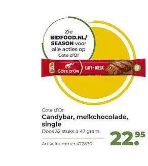 Bidfood Cote d'or candybar, melkchocolade, single 47 gram aanbieding