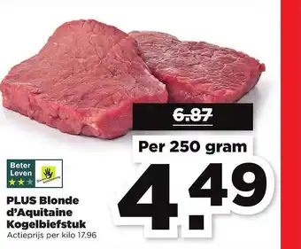 PLUS Plus blonde d'aquitaine kogelbiefstuk 250 gram aanbieding