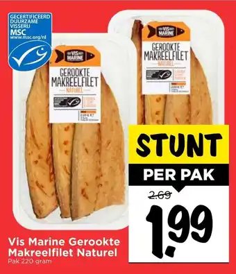 Vomar Voordeelmarkt Vis Marine Gerookte makreelfilet naturel 220g aanbieding