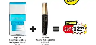 Kruidvat Oog- en lipreinigingslotion Waterproof 125ml, mascara Volume Million Lashes aanbieding