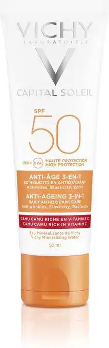Bol.com Vichy capital soleil spf50 3-in-1 anti-aging antioxidante zonbescherming - gelaat 50ml aanbieding