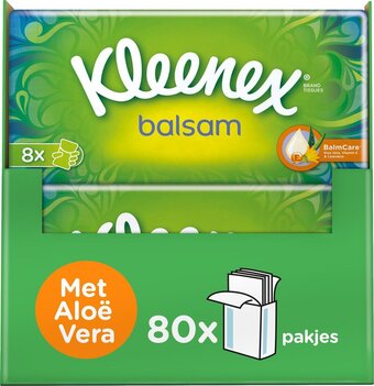 Bol.com Kleenex zakdoekjes - balsam - voordeelbox - 8 pakjes x 10 stuks - 80 zakdoekjes aanbieding