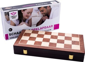 Bol.com Longfield schaakspel hout opklapbaar essenhout 45,5x45,5x6,8cm aanbieding