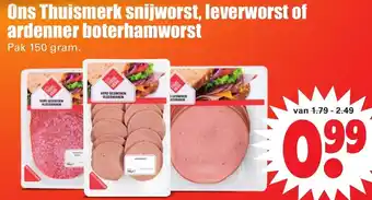 Dirk Ons Thuismerk snijworst, leverworst of Ardenner boterhamworst 150g aanbieding