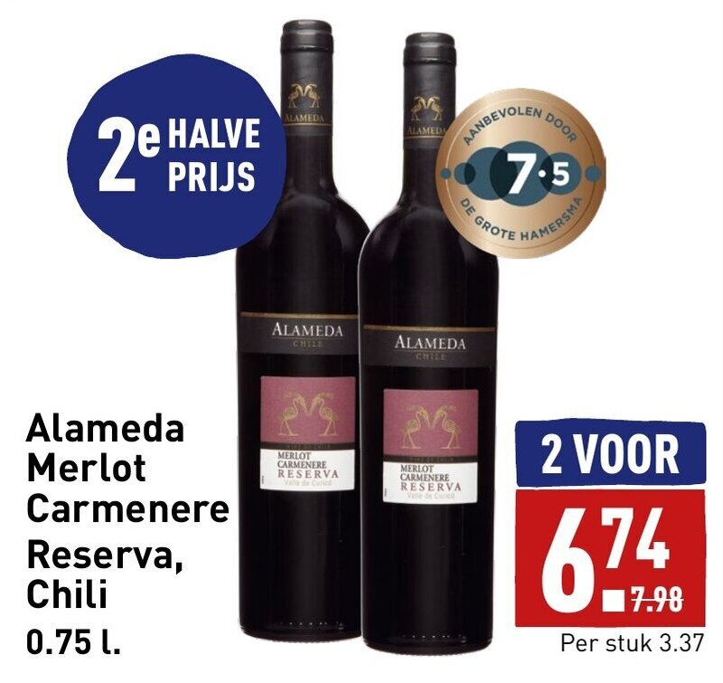 Alameda Merlot Carmenere Reserva, Chili 0.75L aanbieding bij ALDI