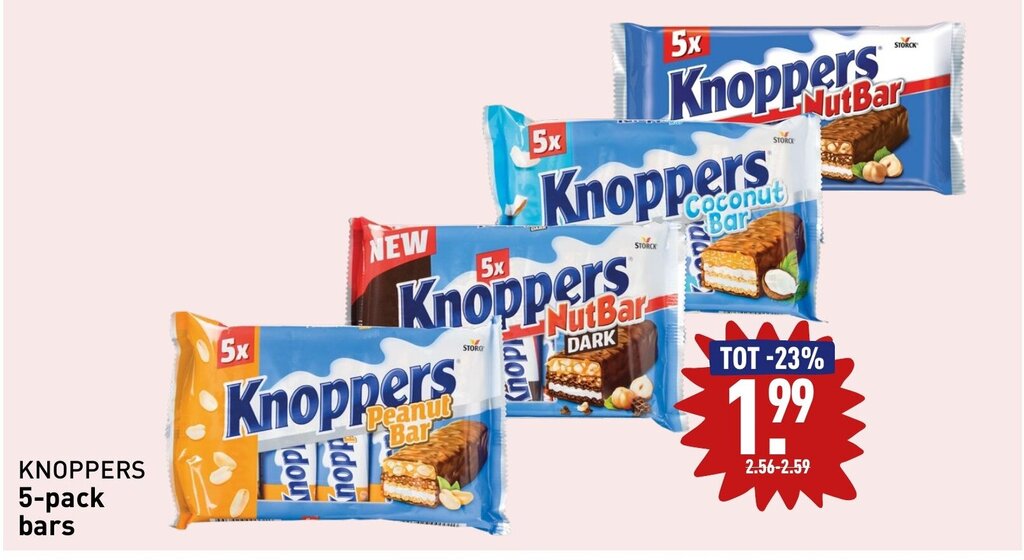 KNOPPERS 5pack bars aanbieding bij ALDI