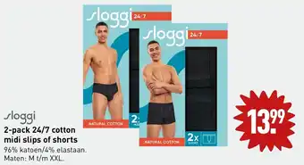 ALDI sloggi 2-pack 24/7 cotton midi slips of shorts aanbieding