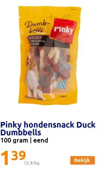 Action Pinky hondensnack Duck Dumbbells 100 gram | eend aanbieding