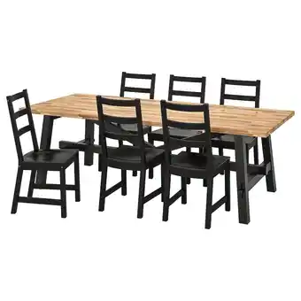 IKEA Skogsta / nordviken tafel met 6 stoelen, acacia/zwart, 235x100 cm aanbieding