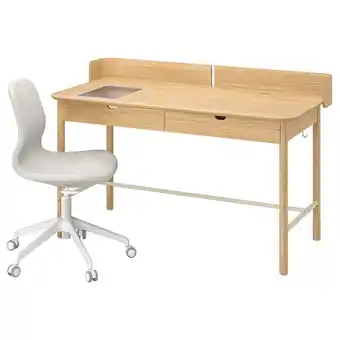 IKEA Ridspö / långfjäll bureau en stoel, eiken beige/wit aanbieding