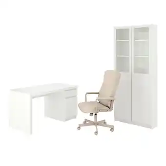 IKEA Malm/millberget / billy/oxberg bureau- en opbergcombinatie, en draaistoel wit/beige aanbieding