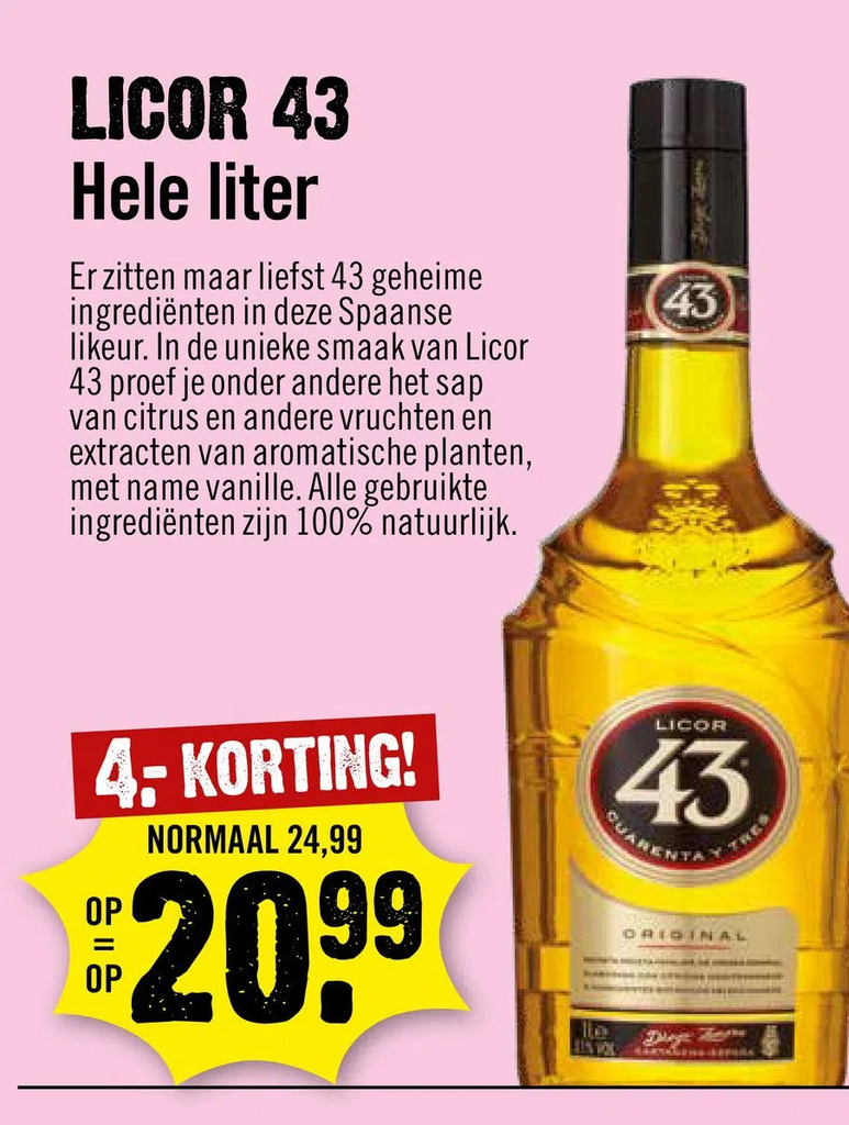 Licor 43 hele liter aanbieding bij Dirck 3