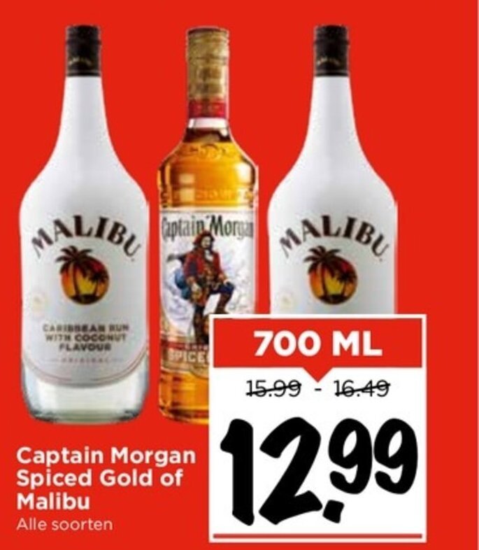 Captain Spiced Gold of Malibu Alle soorten 700ml aanbieding bij
