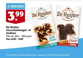 Hoogvliet De Ruijter chocoladehagel- of vlokken Pak van 200 - 390 gram aanbieding