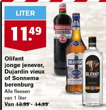 Hoogvliet Olifant jonge jenever, Dujardin vieux of Sonnema berenburg van 1 liter aanbieding