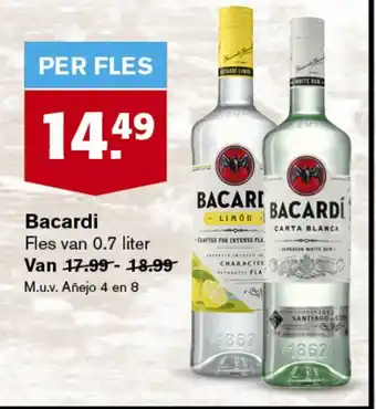 Hoogvliet Bacardi Fles van 0.7 liter aanbieding