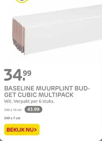 Praxis BASELINE MUURPLINT BUD-GET CUBIC MULTIPACK Wit. Verpakt per 6 stuks. aanbieding