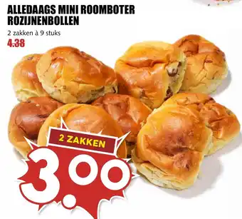 De Boerenschuur ALLEDAAGS MINI ROOMBOTER ROZIJNENBOLLEN 2 zakken à 9 stuks aanbieding