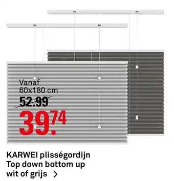 Karwei Plissegordijn Top down bottom up wit of grijs 60x180 cm aanbieding