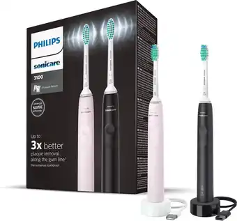 Bol.com Philips sonicare series 3100 hx3675/15 - elektrische tandenborstel - zwart & roze - duopack aanbieding