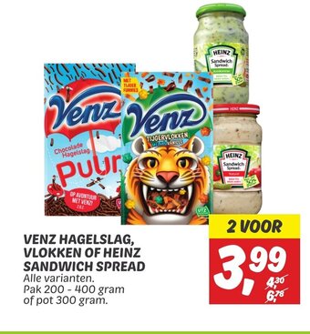 Dekamarkt VENZ HAGELSLAG, VLOKKEN OF HEINZ SANDWICH SPREAD Alle varianten. aanbieding