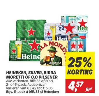 Dekamarkt HEINEKEN, SILVER, BIRRA MORETTI OF 0.0 PILSENER aanbieding