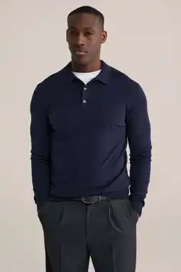 Wehkamp We fashion fijngebreide regular fit polo donkerblauw aanbieding