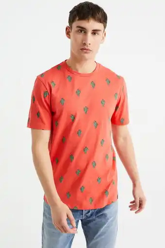 Wehkamp We fashion slim fit t-shirt met all over print cayenne aanbieding