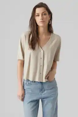 Wehkamp Vero moda geweven blouse vmjesmilo met linnen beige aanbieding