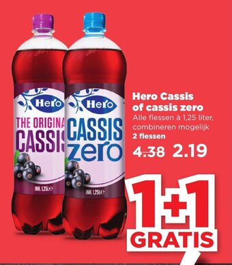 PLUS Hero Cassis of cassis zero Alle flessen à 1,25 liter, combineren mogelijk 2 flessen aanbieding